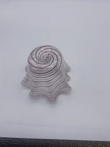 stamped Pairpoint Glass Dish/Bowl with Clear red and gray flower HAND BLOWN - Picture 5 of 6