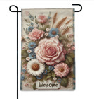 Victorian French Country Flowers Welcome Garden Flag Pink Blue Brown 12 x 18