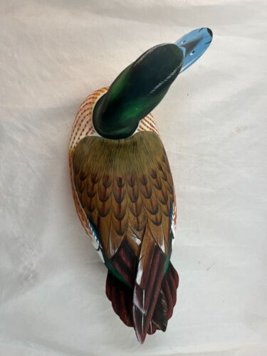 Vintage Carved Wood Painted Duck Blue-Bill Bluebill Figurine Decoy or Decor 16" - Picture 5 of 14