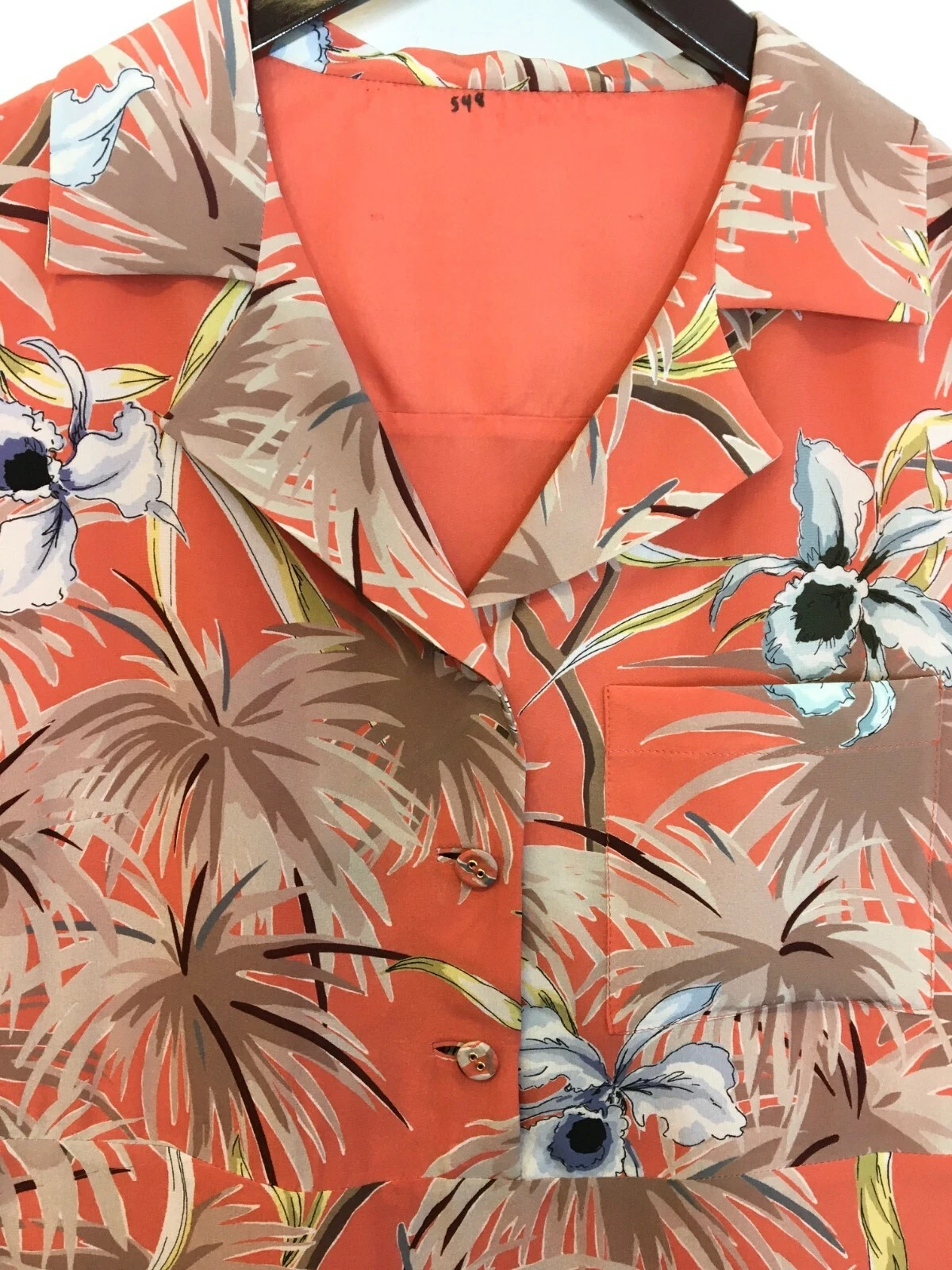 ? Camicia Abito VALENTINO arancione stampa floreale crepe de chine colletto A Line 8 IT44