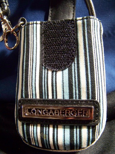 LONGABERGER HOMESTEAD Striped Blue, Blk, W SMALL CELL PHONE HOLDER W/ CLIP - EUC - Picture 5 of 5