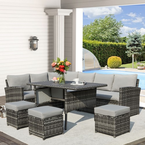 7 Pieces Outdoor Rattan Sectional Sofa Patio Furniture Set w/ Protection Cover - Picture 24 of 154