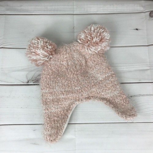 The Childrens Place Hat Toddler Girl 4T 5T Pink Knit Pom Pom Sequin Fleece Lined - Picture 5 of 6