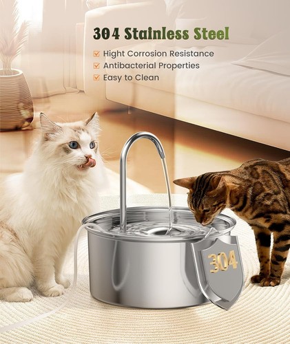 Stainless Steel Pet Water Fountain 108 oz/3.2L Automatic Cat/Dog Dispenser Bowl - Picture 15 of 24