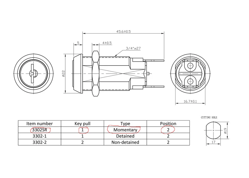 Lote de 10 Interruptor de llave de reinicio estilo IGT Terminal de pala llave plana de un solo polo 3302sr Foto 2 de 2