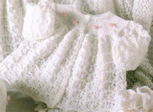 Baby Knitting pattern Premmie copy dress & matinee coat bonnet booties 3 Ply - Picture 4 of 5