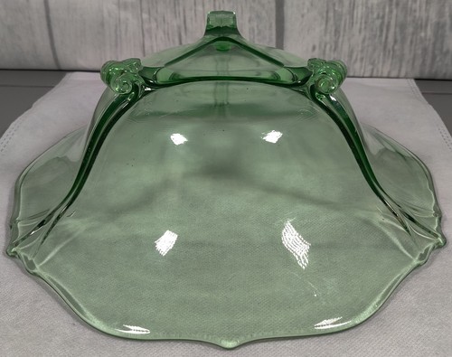 Uranium Green Depression Glass 3 Toed - Footed Serving Bowl 11 X 3.75 Inches VTG - Picture 4 of 12