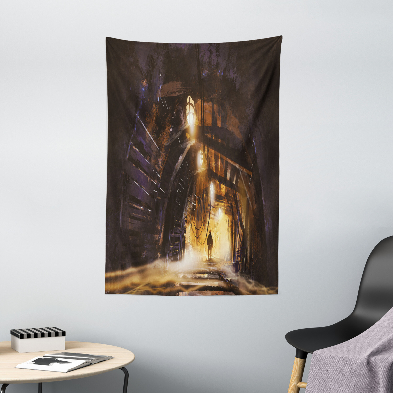 Fantasy Tapestry Dark Rock Smokey Print Wall Hanging Decor