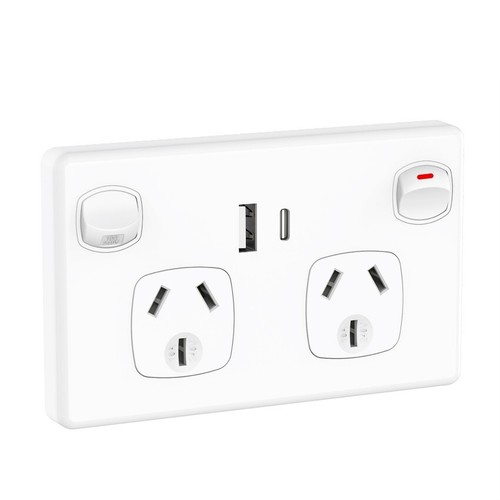 FAST Charge 10 amp Double Power Point Wall Outlet USB & Type-C GPO Supply Socket - Picture 9 of 20