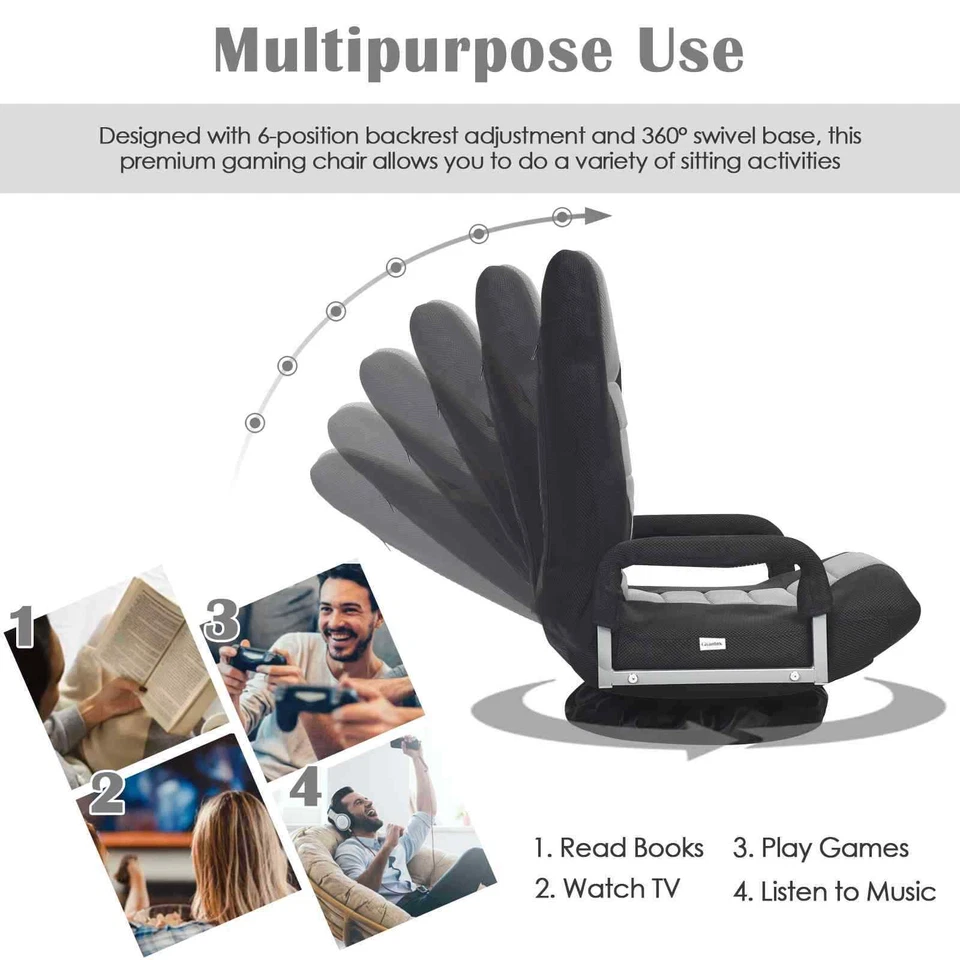 Padded Lazy Reclining Folding Gaming Chair with 5-Position Adjustable Backrest - image 2 of 4