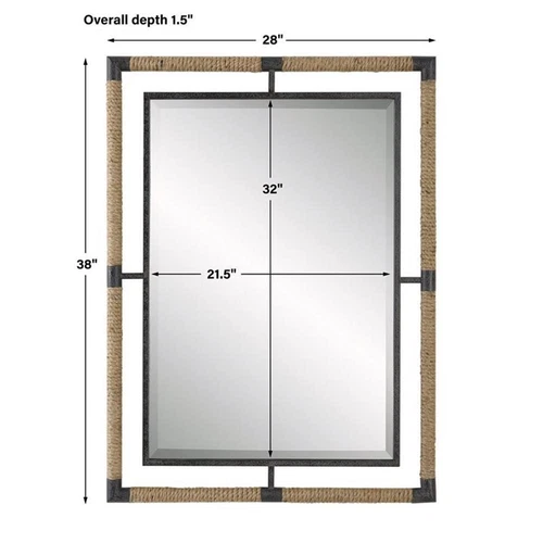 Uttermost Melville Coastal Iron Rope MDF Wood and Glass Mirror in Rust Black - Picture 7 of 7