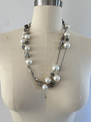 Coast Statement Necklace, Long With Pearl Style Beads And Diamanté - Picture 2 of 5