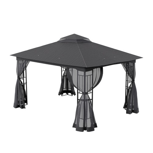 4m x 3m Metal Gazebo Garden Pergola With Mesh Curtain Outdoor Sun Shade Shelter - Picture 14 of 17