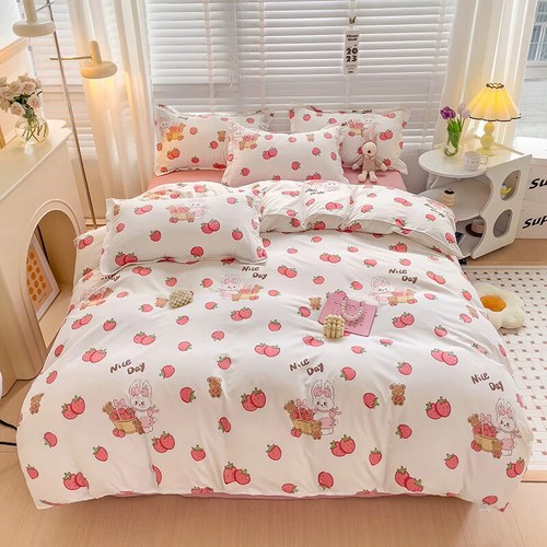 Cartoon Style Bed Sheet Set For Cute Bunny Printe Breathable Durable Bedding Set - Picture 9 of 23