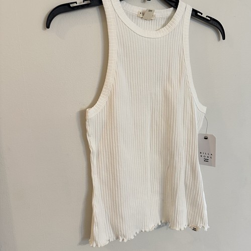 Billabong Womens L White Salt Crystal Tomboy Stretch Ribbed Tank Top Cropped - Picture 3 of 10