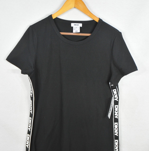 DKNY Womens T-shirt Dress L Black White Logo Crew Neck Short Sleeve NWT - Picture 4 of 9