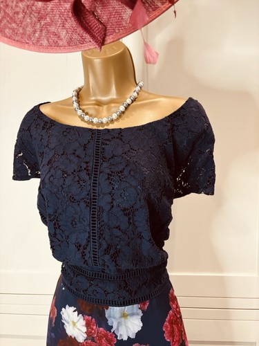 Phase Eight UK 24 Navy/Red Floral Fit & Flare Lace Bodice Special Occasion Dress - Picture 2 of 22