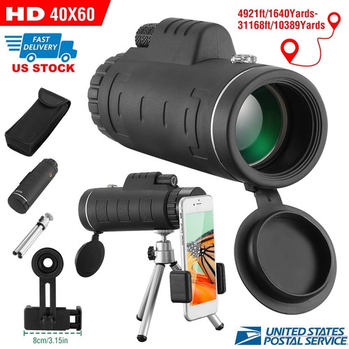 40x60 HD Optical Monocular Telescope Low Light Vision Scope+Tripod+Lens Cap NEW