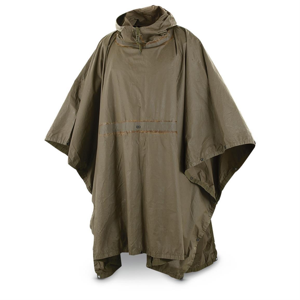 German army wet weather Rain poncho waterproof olive hooded shelter cape