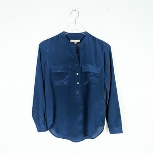 Banana-Republic-NEW-100-Silk-Navy-2-Pocket-Blouse-XXSP-Women-039-s-Popover