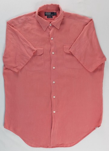Vintage Polo Ralph Lauren Pratt 100% Linen Short Sleeve Shirt Salmon L 1990s - Picture 4 of 24