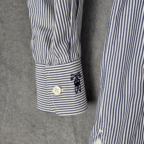 Psycho Bunny Button Down Shirt Mens Medium Blue White Striped Skull Logo USA - Picture 4 of 8