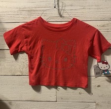 NWT Hello Kitty Sanrio Girls XS 4/5 Rhinestone Face Graphic Crop T-Shirt 2024