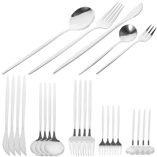 30Pc Silver Cutlery Dinner Set Stainless Steel Metal Forks Tea Spoons 6 Person - Afbeelding 12 van 12