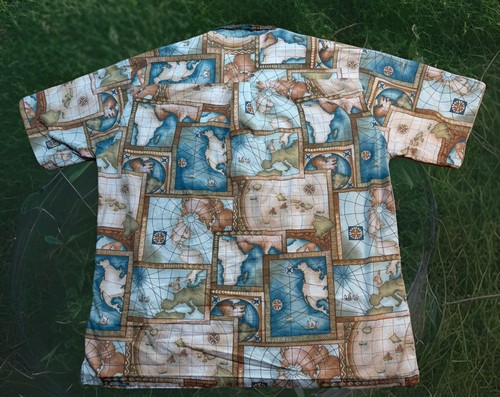 Cooke Street World Maps Cartographer Vintage Button Up Hawaiian Shirt Made USA L - Picture 6 of 9