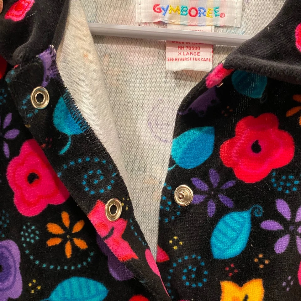 GYMBOREE Girl's Vintage Black Floral Velour Button Front Dress XL Long Sleeve - Image 4 of 4