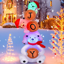8FT Christmas Inflatable Polar Bear with Joy, Stackable Outdoor Christmas