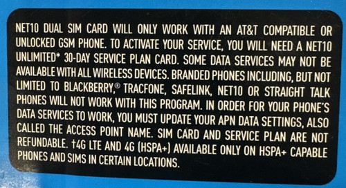 Net10 Wireless Bring Your Own Phone Activation Kit 4G GSM , For AT&T or Unlocked - Picture 4 of 4