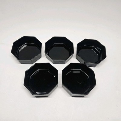 Vintage Swt Of 5 Arcoroc Octime Black Glass Octagon Cereal Bowls France 5.5 