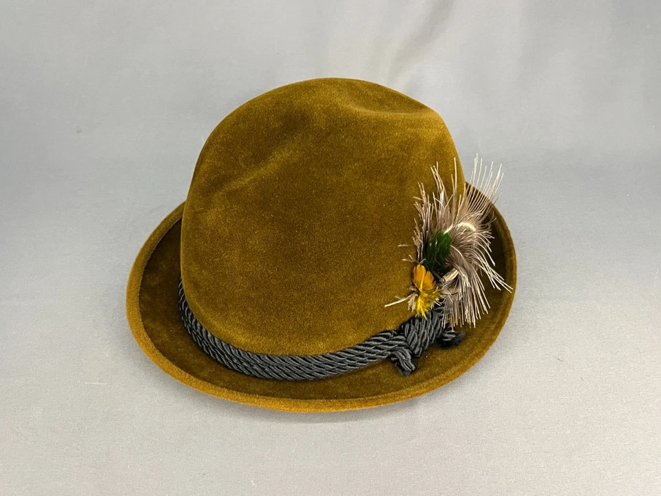 De Colección Brooks Brothers Sombrero Fedora de Fieltro Marrón con Plumas y Banda de Cordón + Caja Talla 7 1/2 Foto 3 de 4