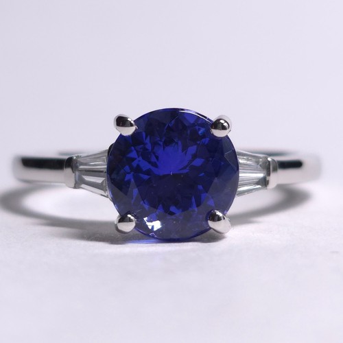Rhapsody AAAA Round Cut Tanzanite & Diamond 950 Platinum Ring Size 8 - Picture 3 of 21