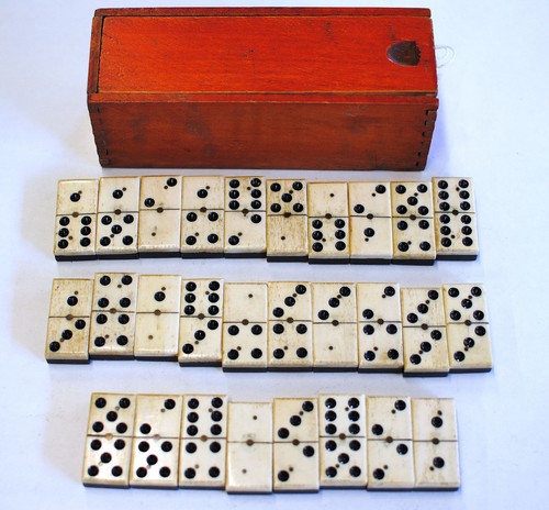 Europäische Knochen & Ebenholz Dominosteine 28-teiliges Set - Schwalbenschwanz Orange Holz Box - schön! - Bild 2 von 9