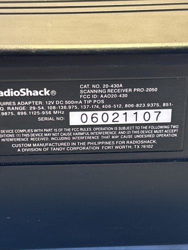 Radio Shack PRO-2050 300 Channel VHF UHF AIR FD 800 MHz Trunk Tracker Scanner - Zdjęcie 12 z 16