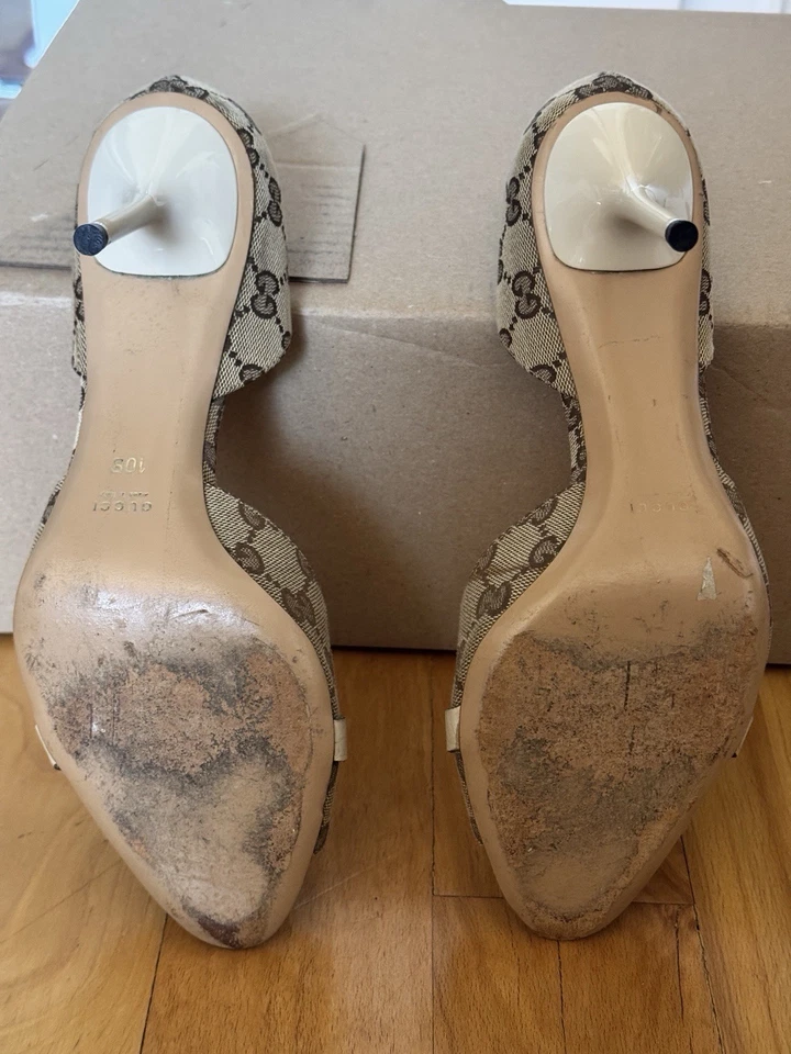 Zapatos de salón Gucci Horsebit Peep Toe de lona talla 10 para mujer excelente estado” Foto 3 de 4