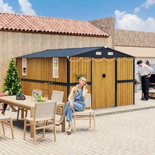 10x12 FT Outdoor Steel Storage Shed with Lockable Doors & Windows for Backyard