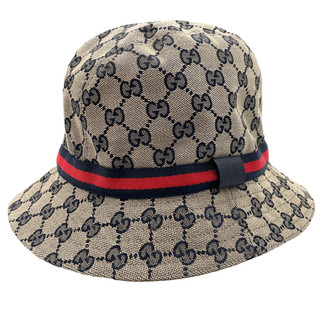 Authentic Gucci 411790 GG Canvas Sherry Line Navy Bucket Hat i061295