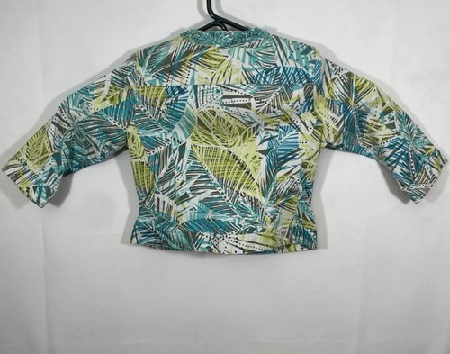 Ruby Red Jacket Tropical Beach Green Turquoise Stone Beading 3/4 Sleeve Petite L - Picture 8 of 10