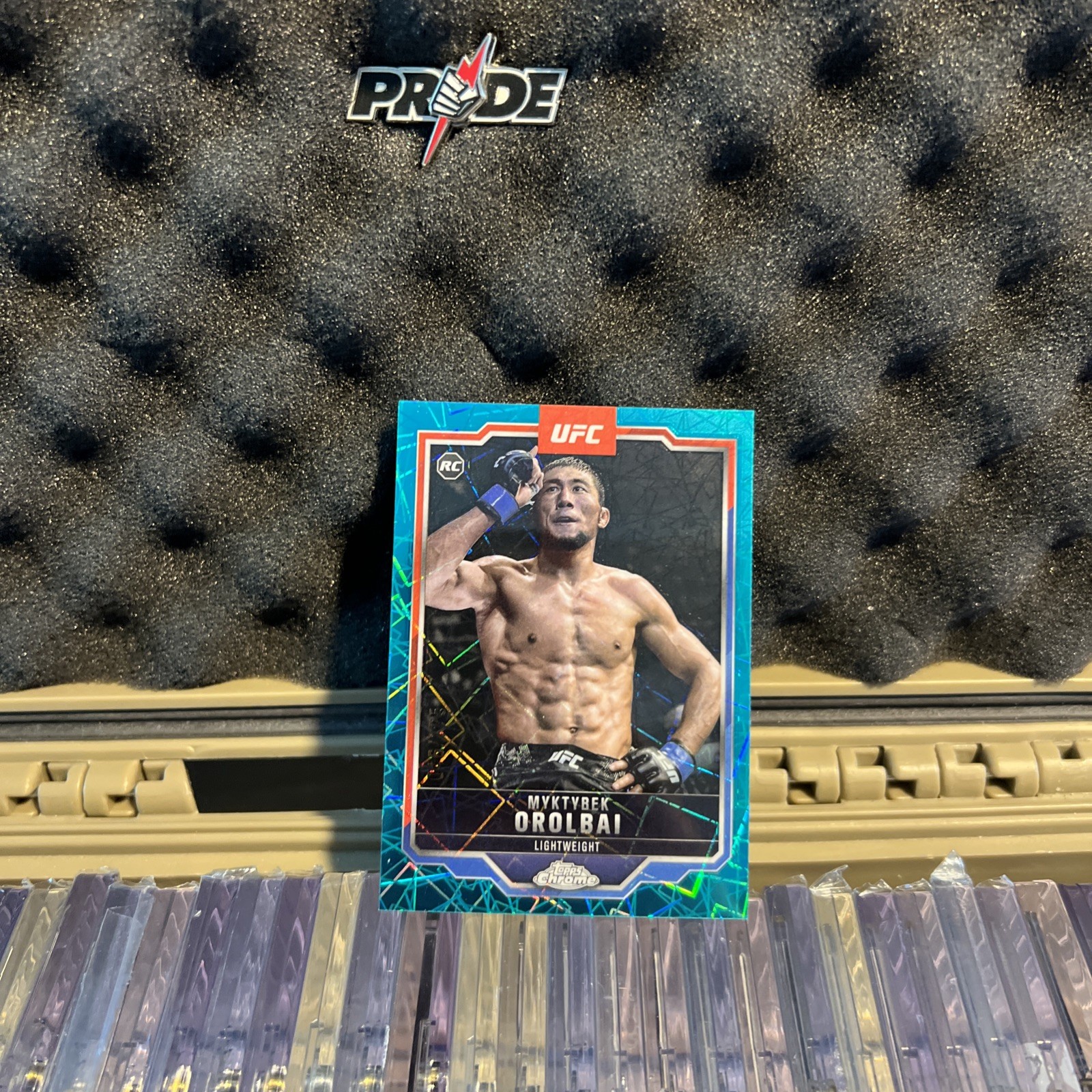 2025 Topps Chrome UFC Myktybek Orolbai Teal Lazer Rookie /175 Refractor