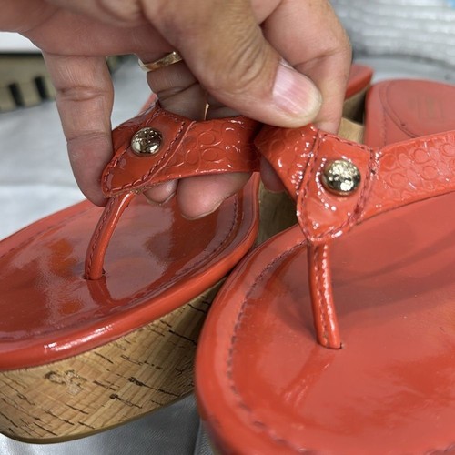(E3) Sandalias de cuña de corcho naranja COACH GEORGINA para mujer, talla 9B, cuero C en relieve - Imagen 12 de 13