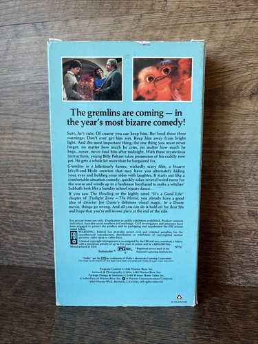 GREMLINS VHS 1985 Warner Home Video EXCELLENT CONDITION Fully Tested Ships Fast - Picture 2 of 7