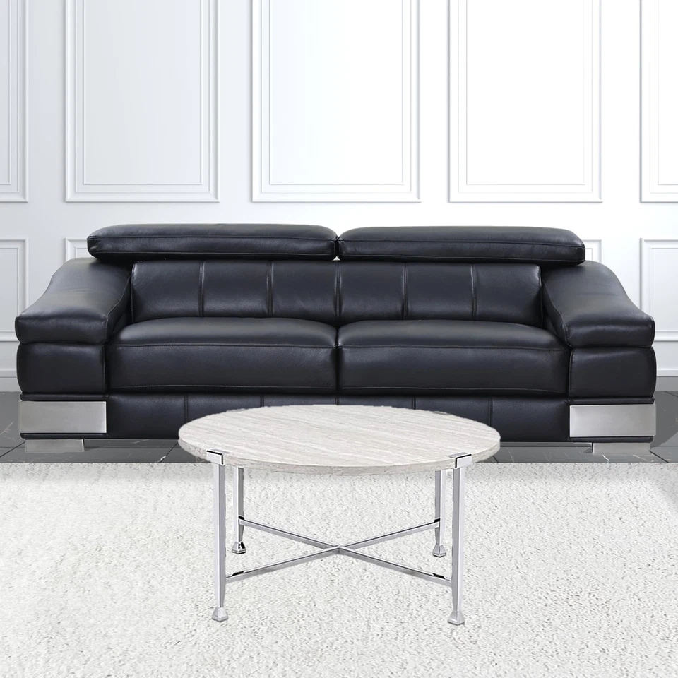 Mesa de centro 36" de metal blanco y plateado con patas cruzadas redondas Foto 2 de 4