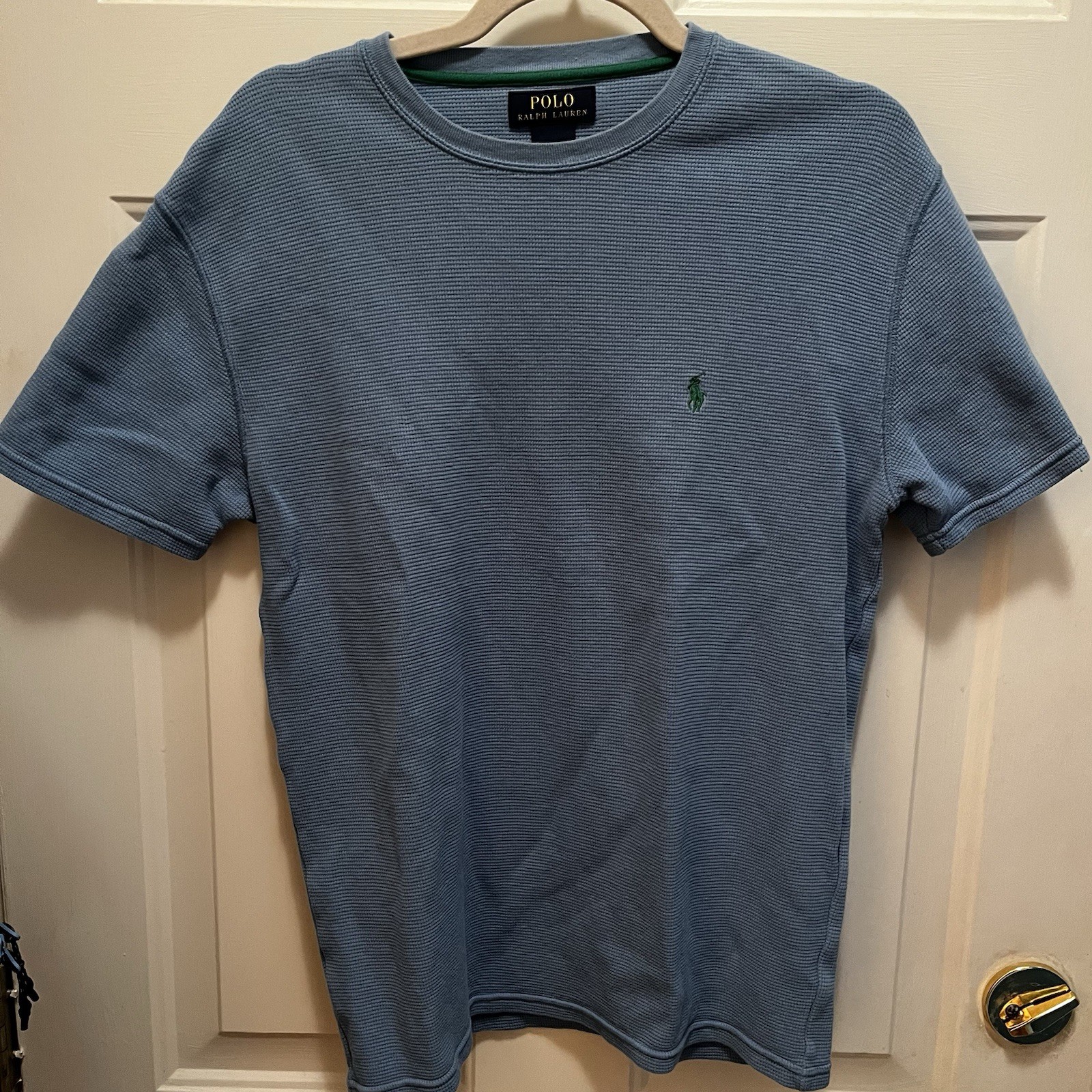 Polo Ralph Lauren camicia uomo M blu waffle maglia cotone girocollo pony elasticizzato