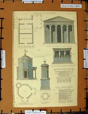 Original Old Antique Print C1800-1870 Architecture Temple Athens 19th Century