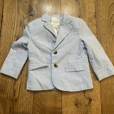 Janie And Jack Cotton Two Button Blue White Seersucker Blazer Boys Size 2T