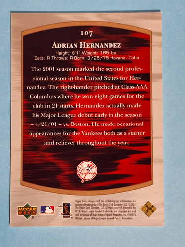 2001 Upper Deck Ultimate Collection RC Adrian Hernandez Yankees #107 192/750 ⚾ - Picture 2 of 2