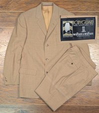 Vintage Lightweight Suit Men's Body Guard 38R 30X30 3 Button Blazer Tan Wool Bnd